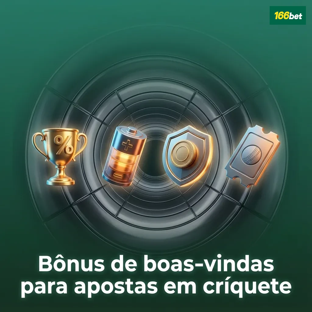 Banner da 166bet com bônus de boas-vindas para apostas em críquete e destaque para torneios como IPL e Copa do Mundo T20