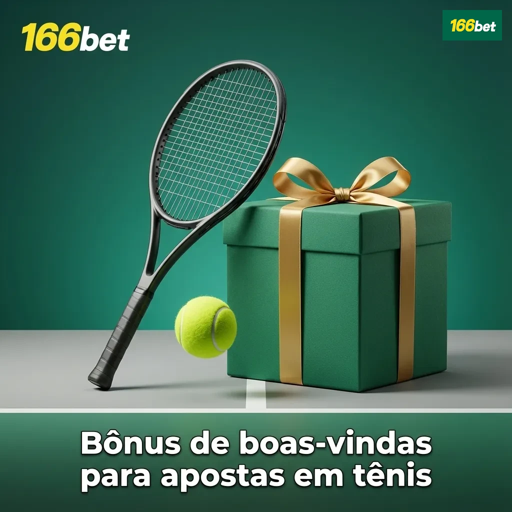 Banner em português sobre bônus de boas-vindas para apostas em tênis, com raquete, bola e destaque para saldo extra