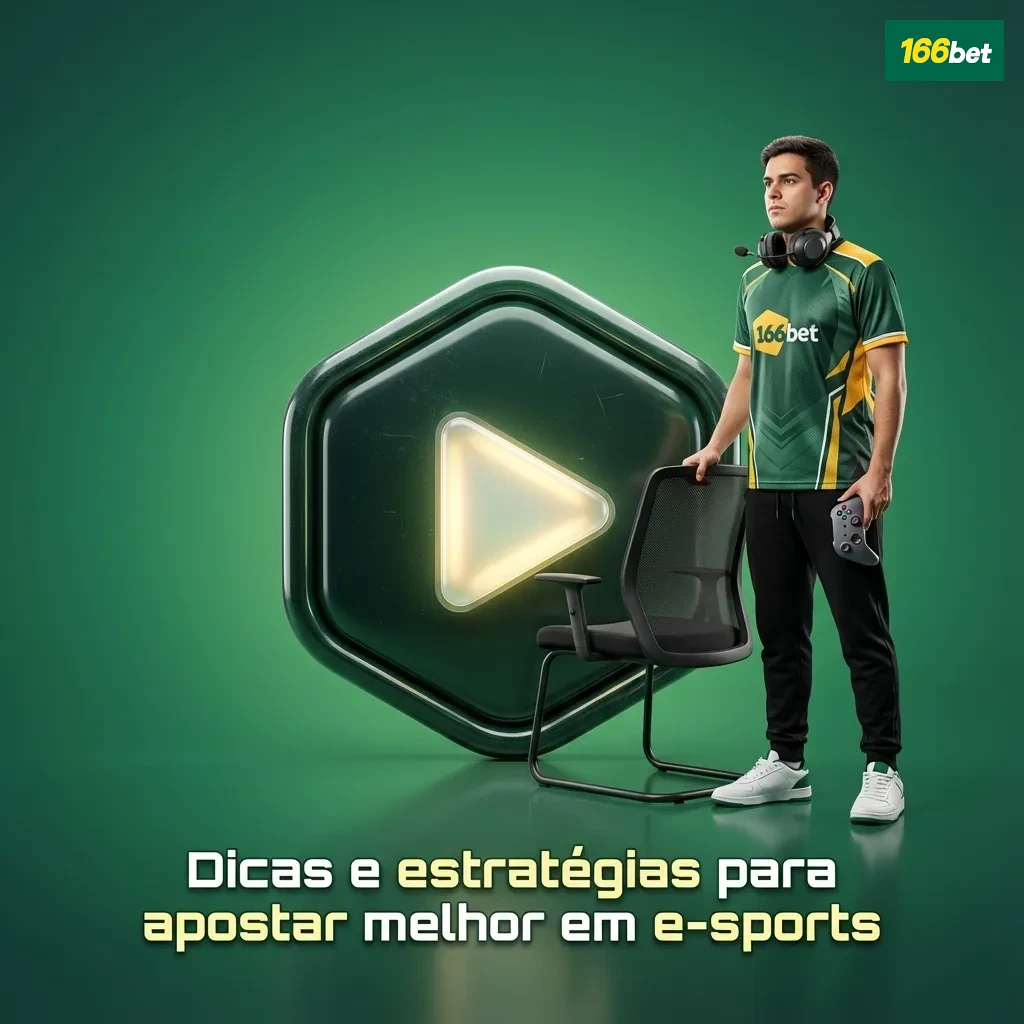 Ilustração de apostador analisando gráficos e ícones de e-sports como CS2 e LoL em tela com dicas financeiras