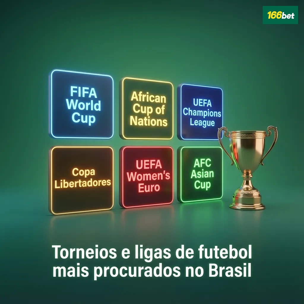 Painel da 166bet exibindo principais ligas e torneios de futebol nacionais e internacionais para apostadores brasileiros