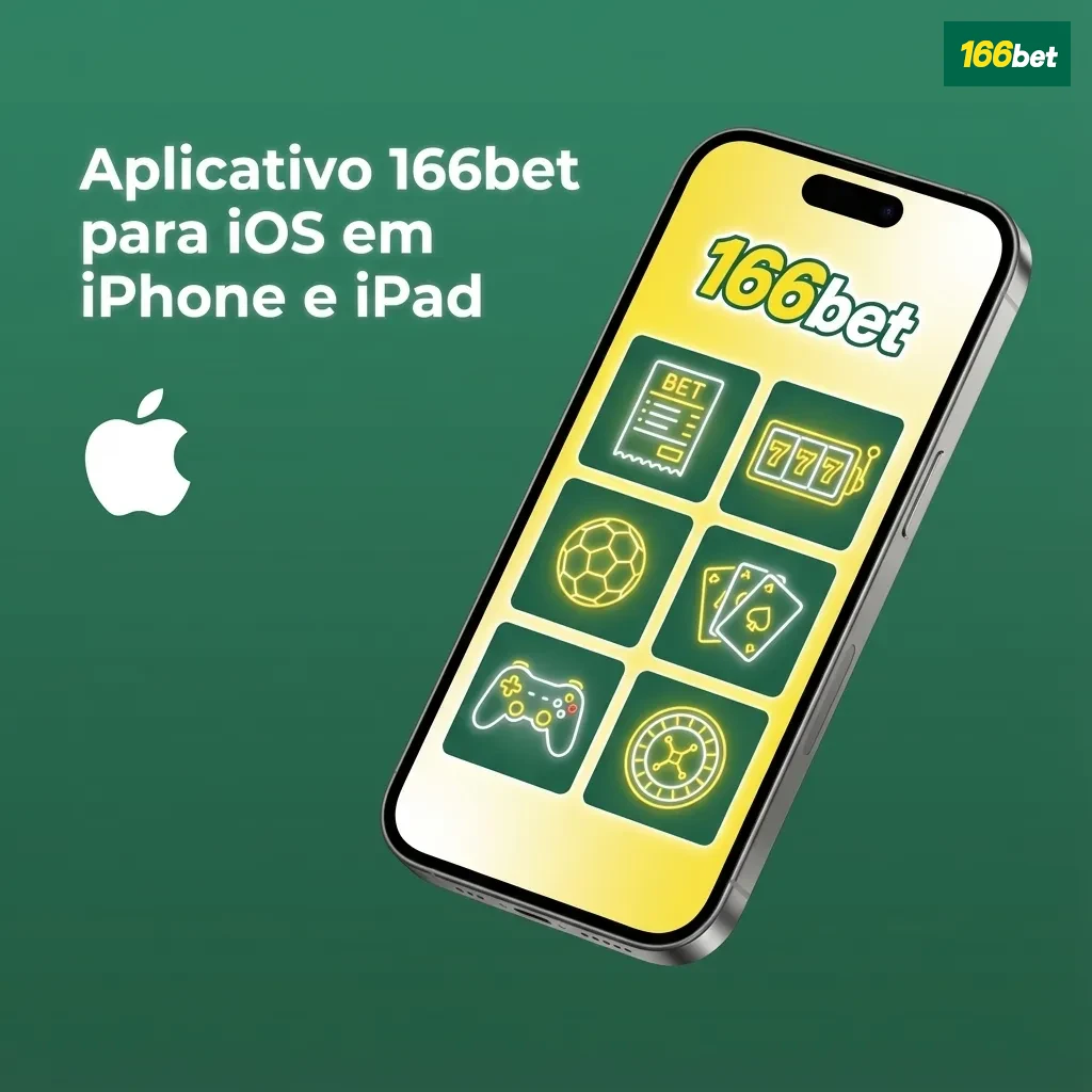 Tela de iPhone e iPad exibindo o aplicativo de apostas 166bet para iOS com interface otimizada e colorida