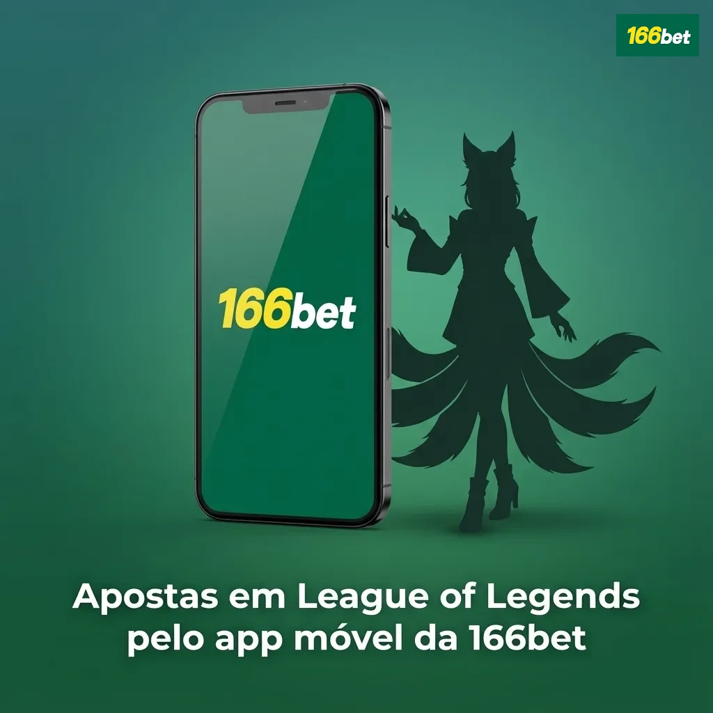 Tela de smartphone com app da 166bet aberto mostrando apostas em League of Legends e odds em tempo real