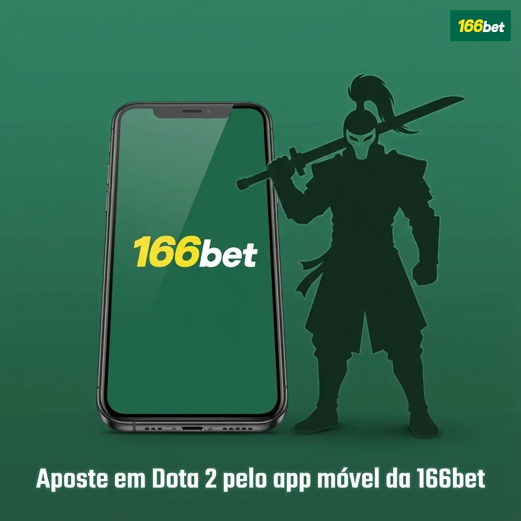 Pessoa usando app 166bet no celular para apostar em partida de Dota 2 com odds ao vivo na tela