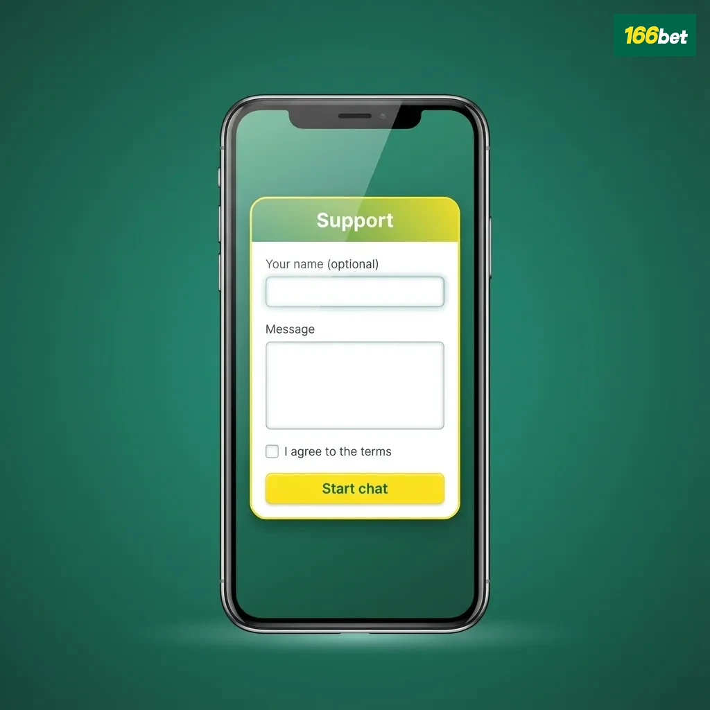 Tela do app 166bet exibindo opções de suporte: chat ao vivo, e-mail e central de ajuda em português
