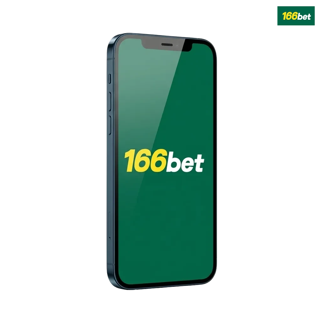 Tela promocional do app 166bet para iOS com iPhone exibindo apostas esportivas, cassino online e bônus em reais no Brasil
