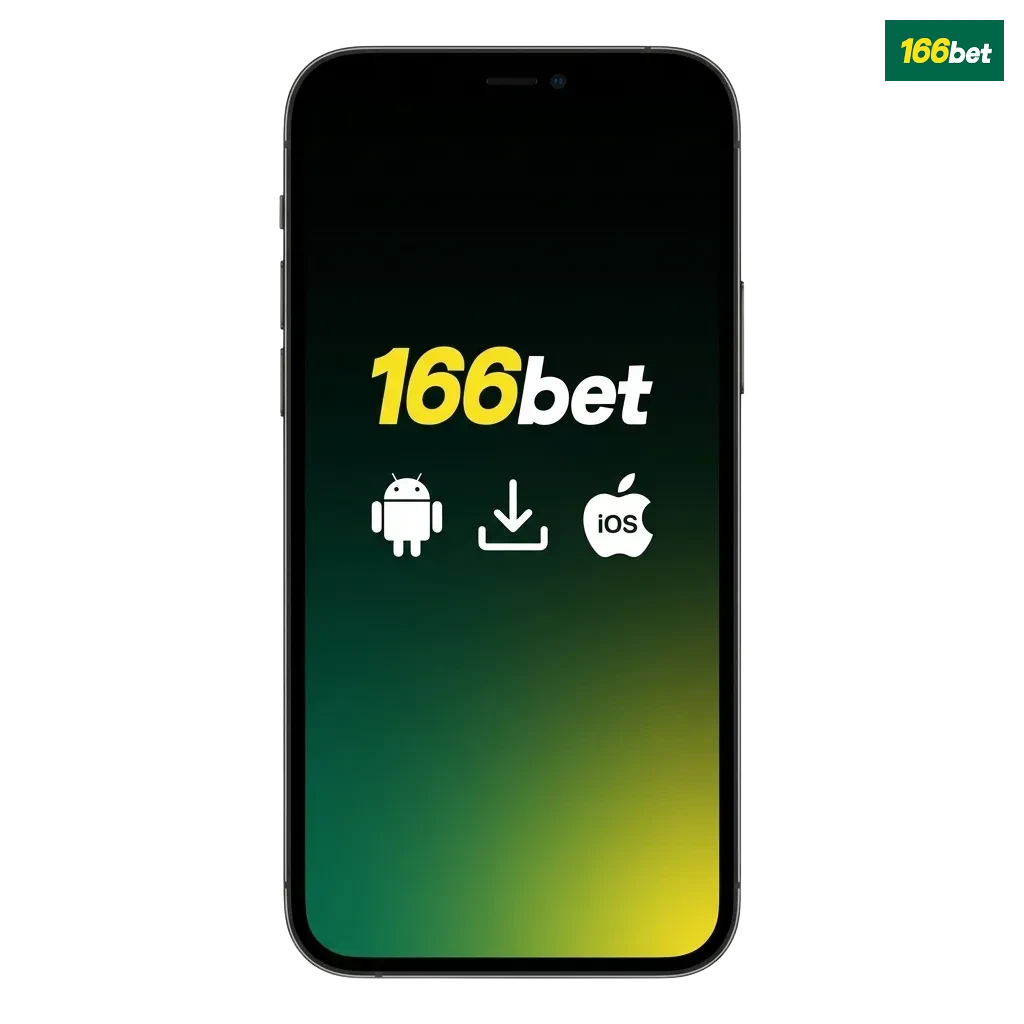 Banner do app 166bet em celular, destacando bônus de boas-vindas, giros grátis e apostas em reais para brasileiros