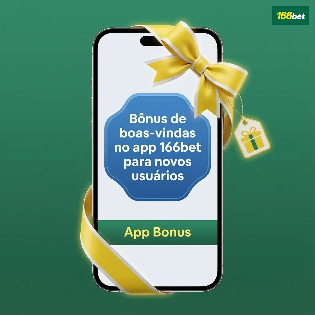 Tela do app 166bet destacando bônus de boas-vindas de Esportes e Cassino para novos usuários