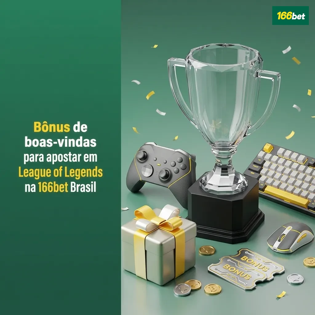Banner da 166bet Brasil destacando bônus de boas-vindas para apostar em League of Legends e rodadas grátis