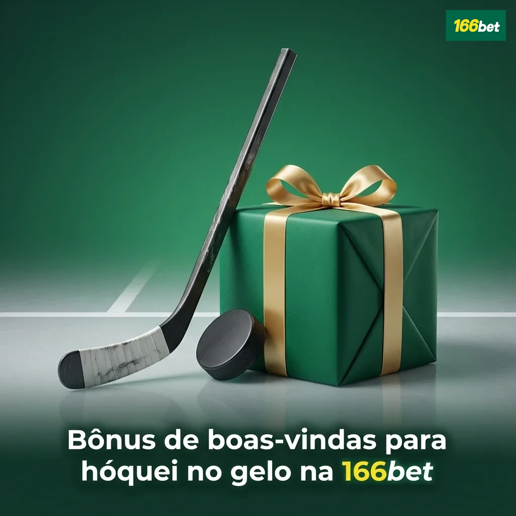 Banner da 166bet destacando bônus de boas-vindas para apostas em hóquei no gelo, com jogador e texto promocional.