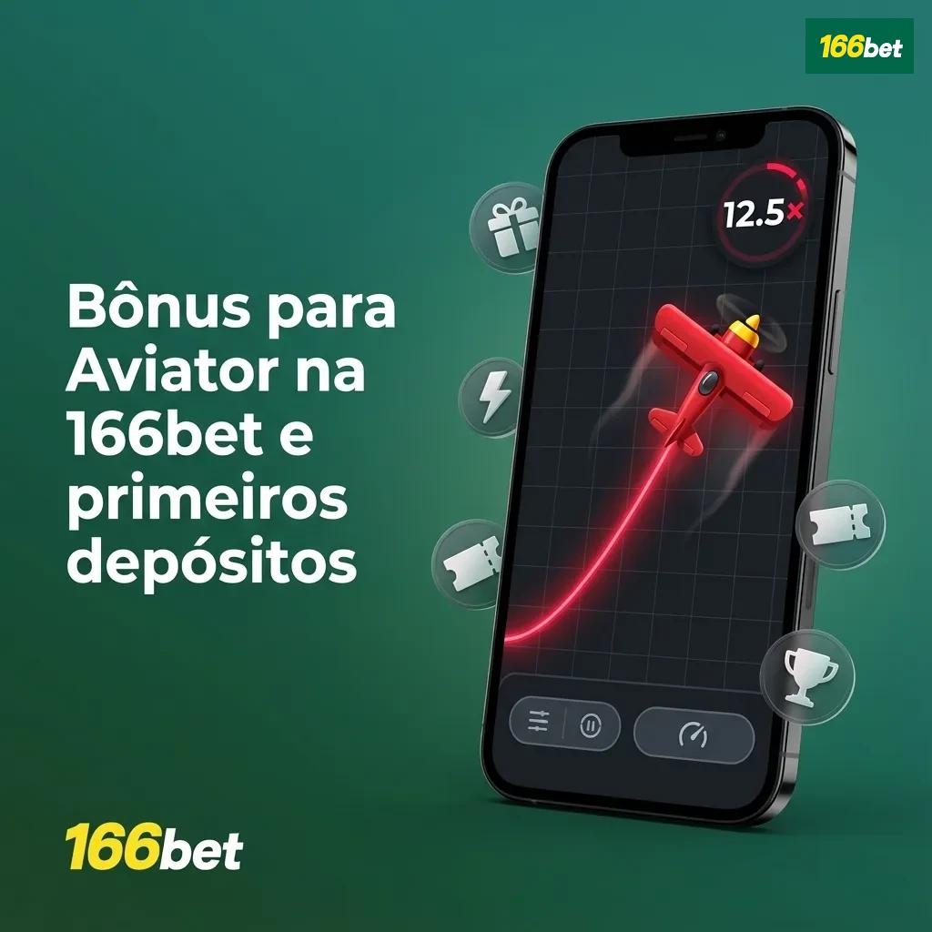 Banner da 166bet destacando bônus de boas-vindas para Aviator e três primeiros depósitos com giros grátis
