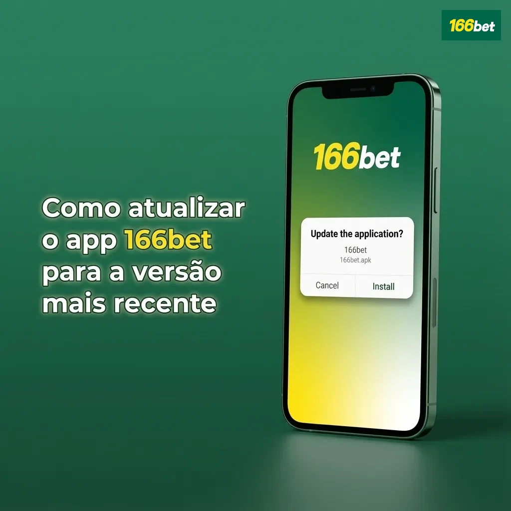 Tela de celular com o app 166bet sendo atualizado para a versão mais recente em Android e iOS
