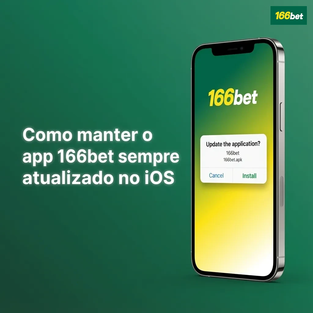 Tela de iPhone com ícone do app 166bet em destaque, indicando atualização automática via PWA no Safari