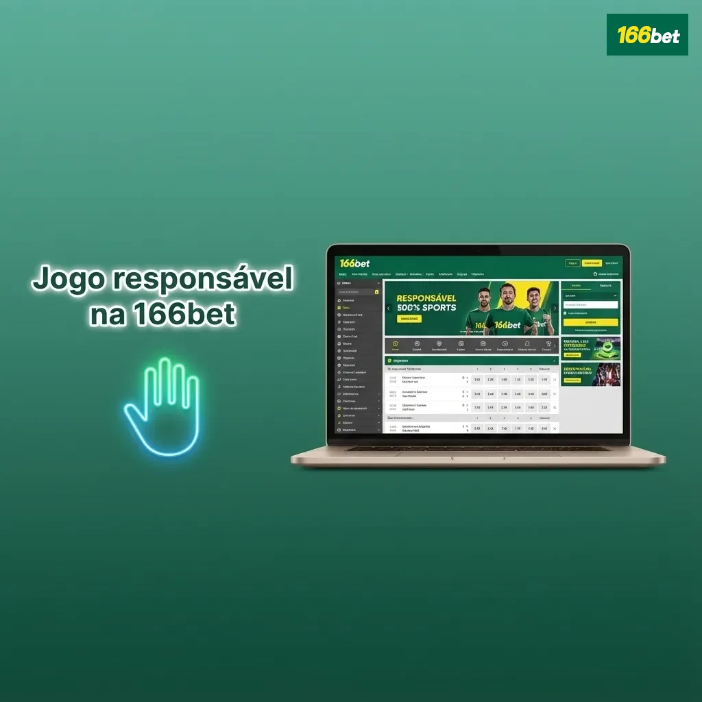Banner da 166bet com mensagem de jogo responsável e dicas para apostar com controle financeiro e emocional