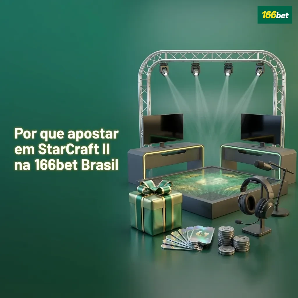 Banner da 166bet Brasil destacando apostas em StarCraft II, bônus de boas-vindas, pagamentos em reais e app móvel