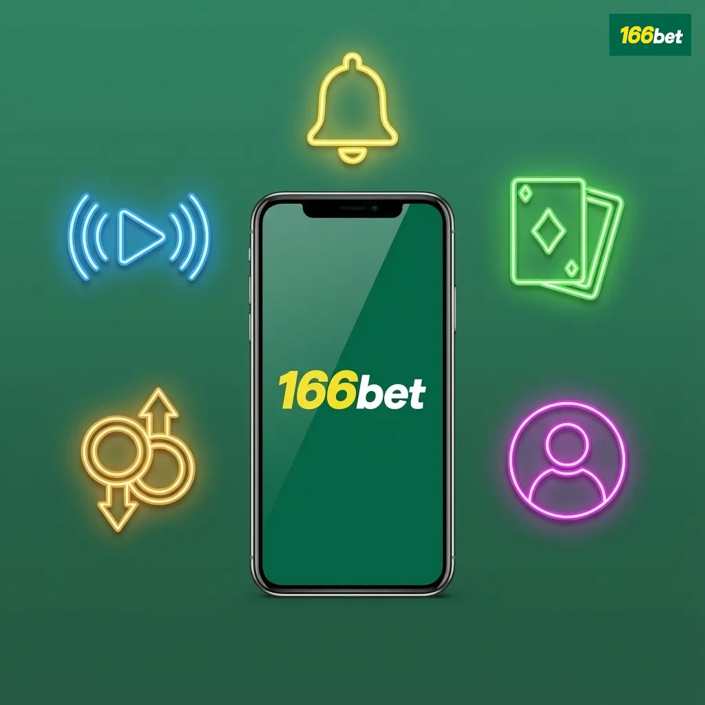 Tela de smartphone mostrando app 166bet com apostas esportivas, cassino, bônus, Pix e interface em português para usuários do Brasil.