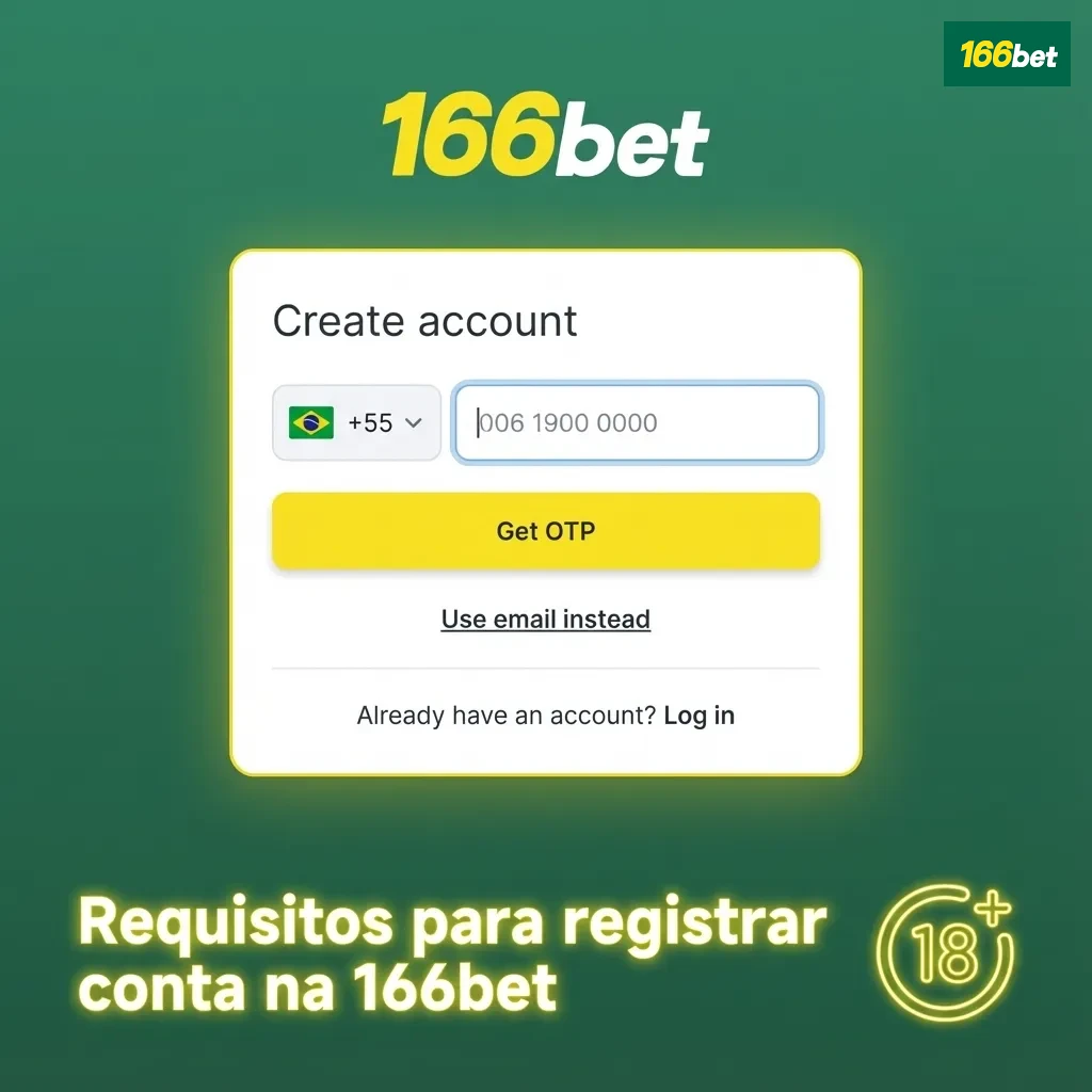 Ilustração destacando requisitos de registro na 166bet: maior de 18, dados reais, conta única e aceitação dos termos