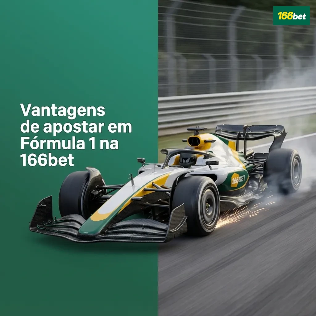 Banner “Vantagens de apostar em Fórmula 1 na 166bet” com ícones ilustrando mercados, odds ao vivo, app móvel, educação e suporte PT-BR