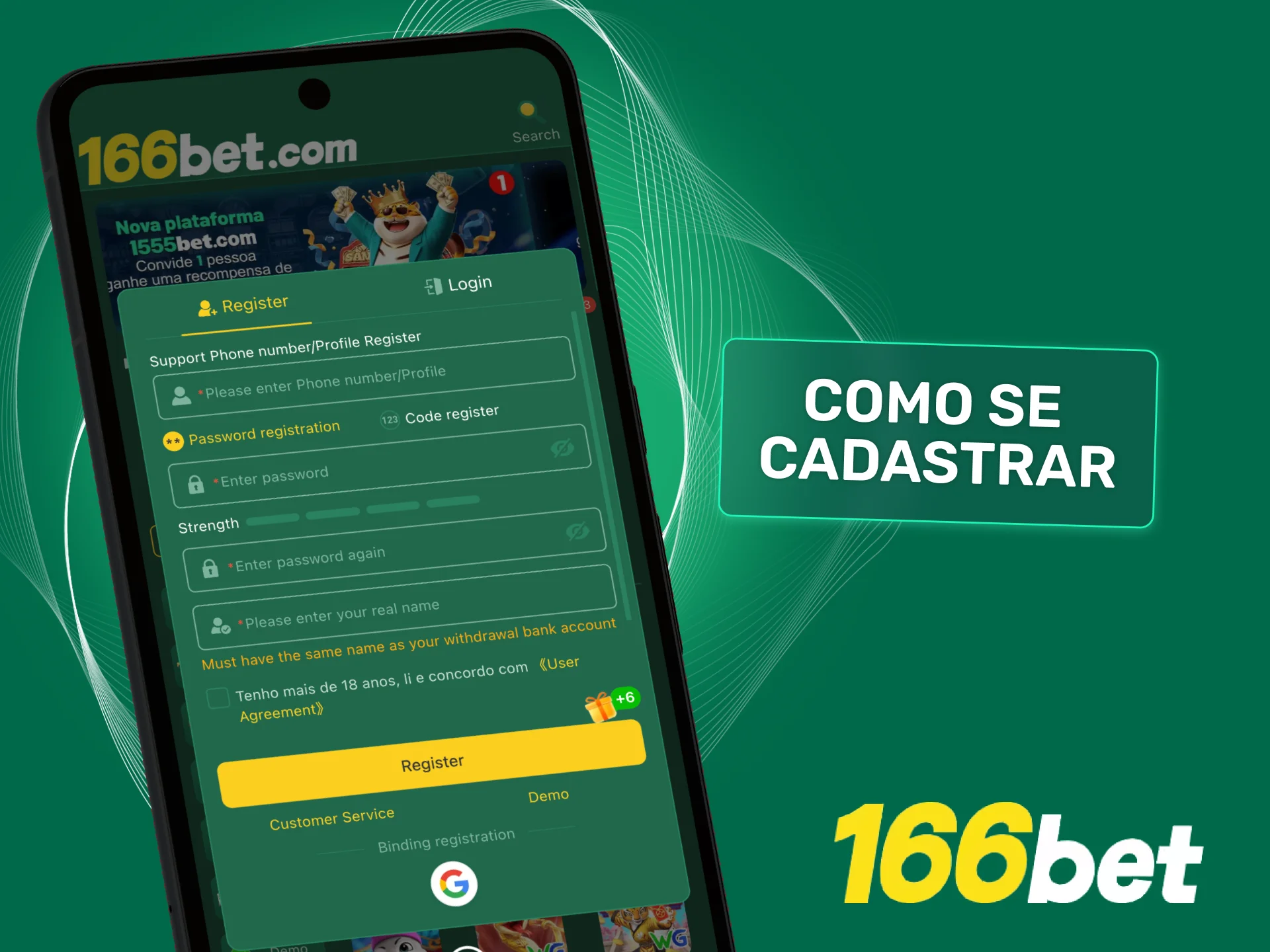 Cadastre-se no app da 166bet em poucos minutos.