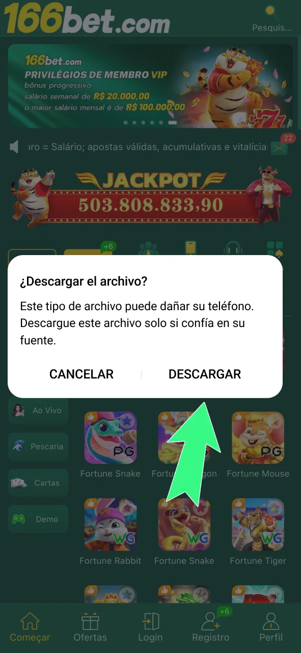Inicie o download do APK da 166bet no seu Android.