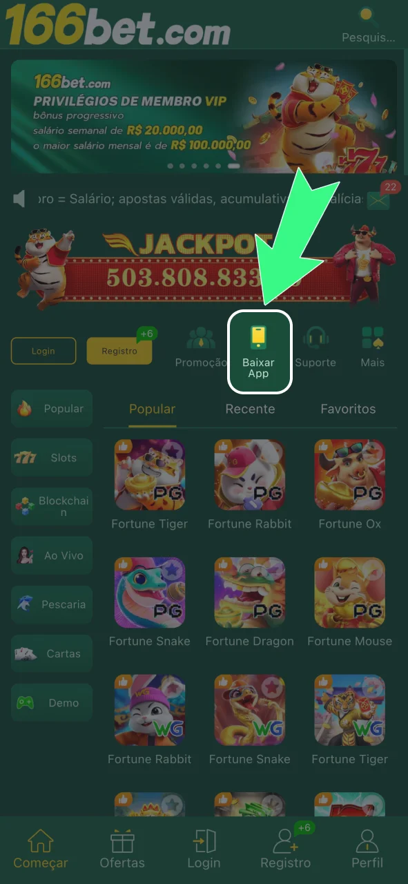 Toque no botão App da 166bet e faça o download no Android.