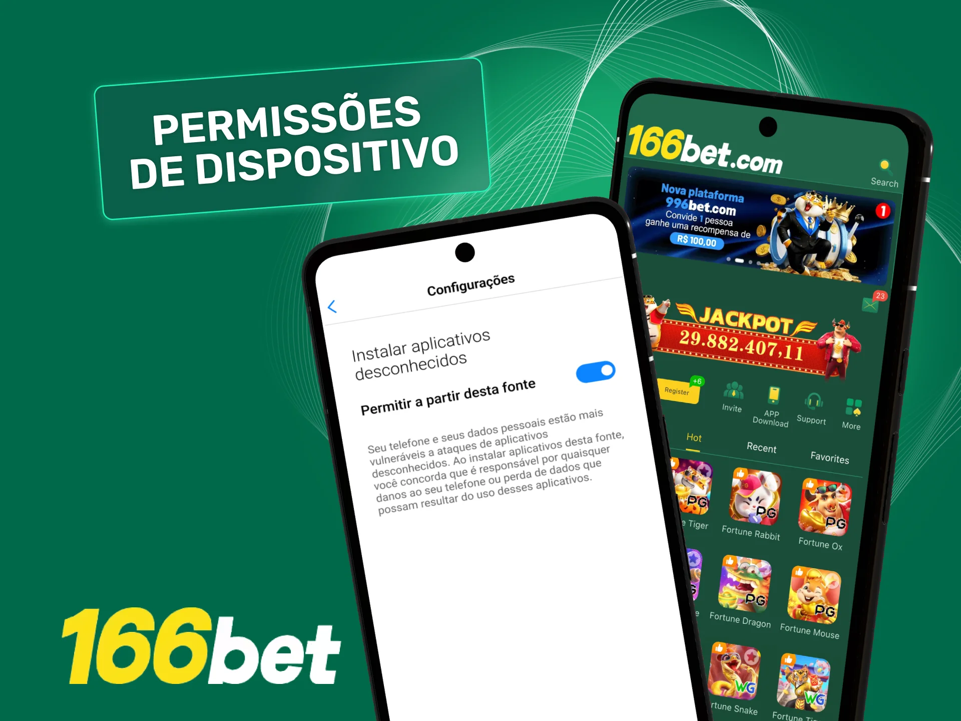 Ajuste acessos do dispositivo e jogue seguro no 166bet pelo celular.