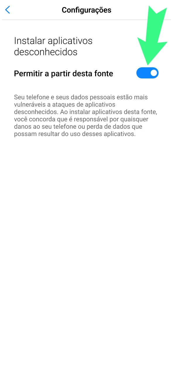 Permita fontes desconhecidas no Android e continue a instalação do 166bet.
