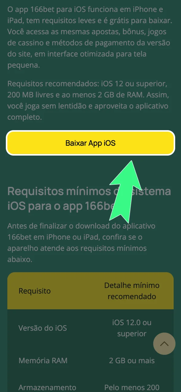 Toque no botão e inicie o download do app 166bet para iOS.