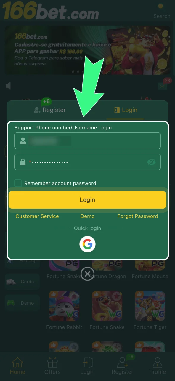 Acesse o app ou site 166bet e confirme o login para entrar na sua conta.