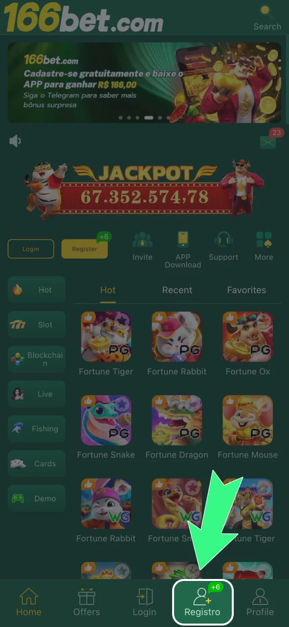 Clique em Sign up na 166bet e vá direto para a página oficial de registro.