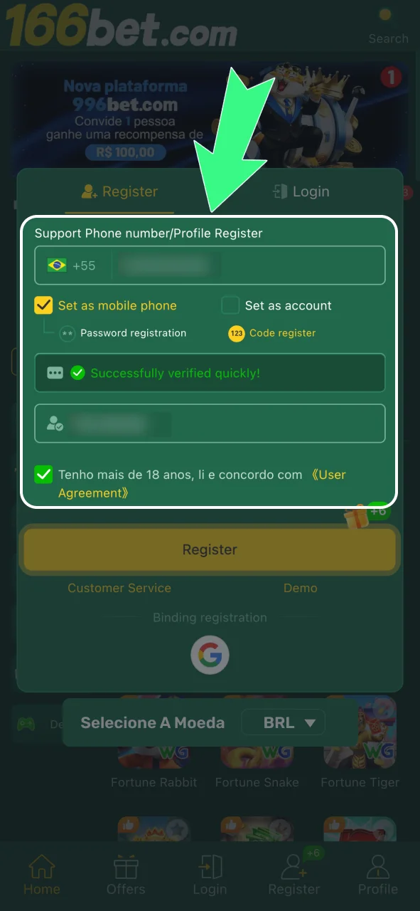 Preencha seus dados pessoais na 166bet e crie sua conta com segurança.