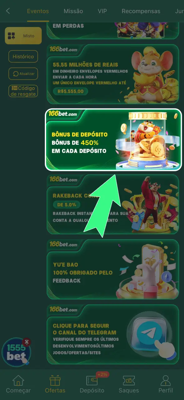 Selecione o bônus de cassino da 166bet e confirme o pacote de boas-vindas.