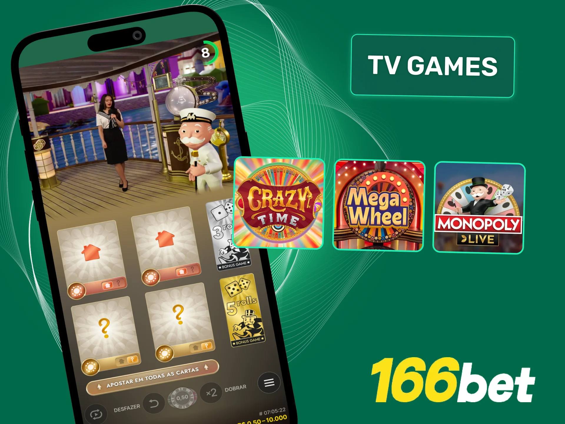 Jogue TV Games ao vivo na 166bet e aproveite game shows interativos com apresentador real.