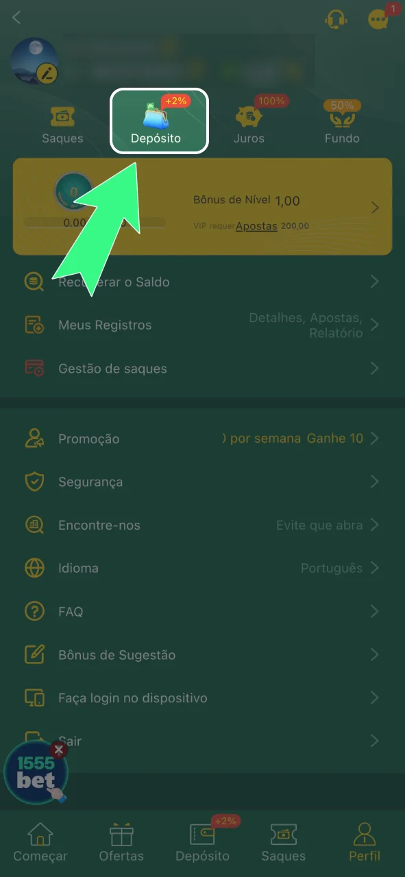 Acesse a área de depósito da 166bet e escolha a melhor forma de pagamento.