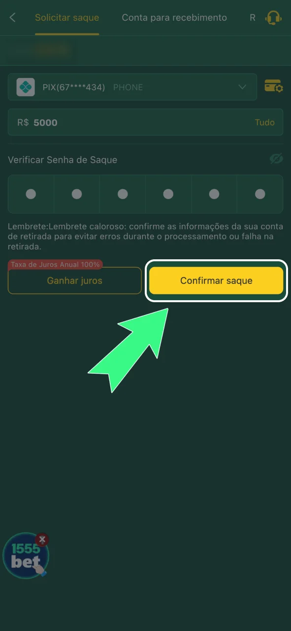 Confirme o pedido de saque no cassino 166bet e acompanhe o processamento com segurança.
