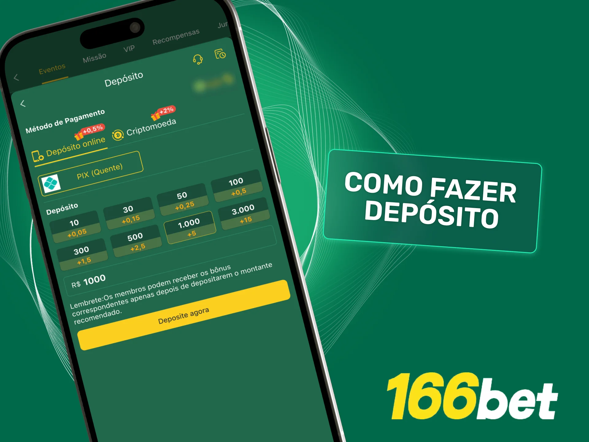 Deposite via Pix no app 166bet e tenha saldo imediato para jogar.