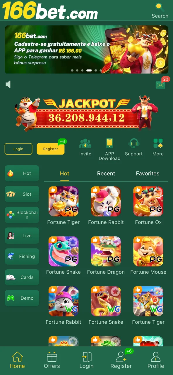 Navegue pela página inicial do 166bet no iOS e escolha seu jogo favorito.