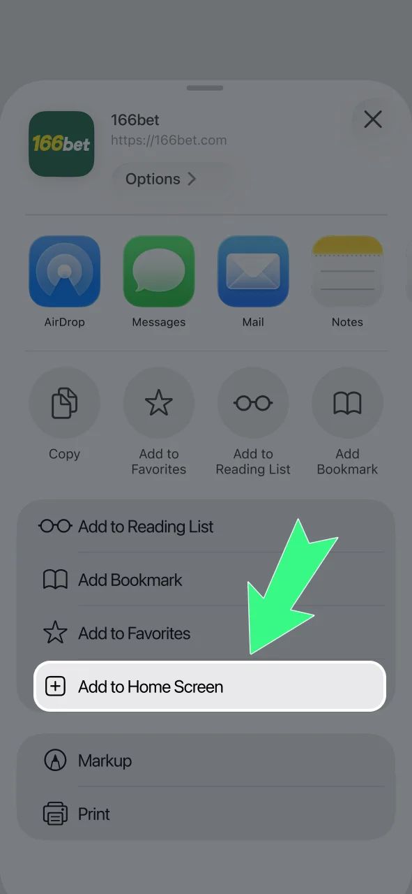 Adicione o app 166bet à tela inicial do iOS em poucos toques.