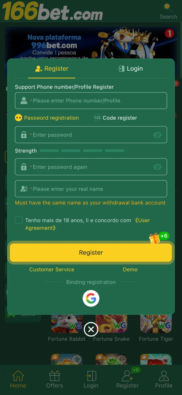 Crie sua conta na 166bet em poucos passos e aposte no Brasil.