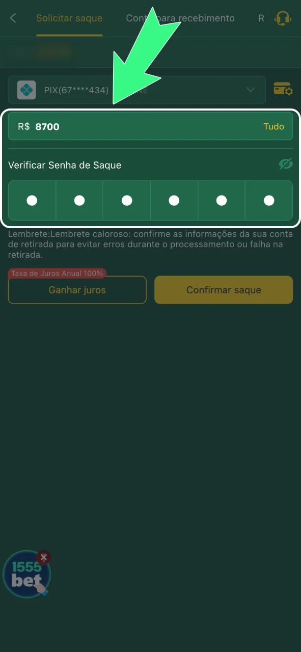 Complete os dados de pagamento e valor do saque na 166bet com segurança.